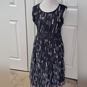 Roaman's Black & White Printed Brushstroke Dress   Size 14W